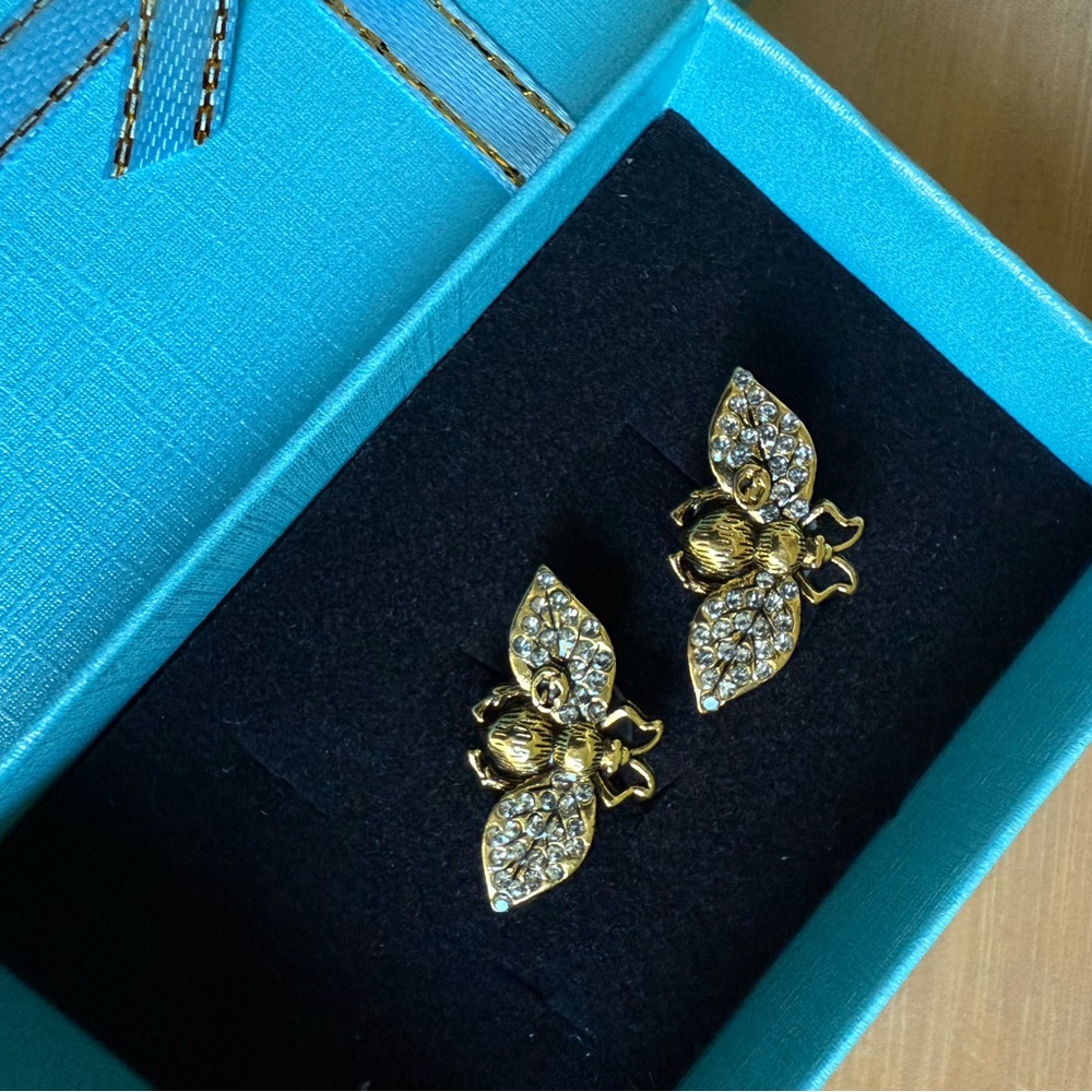Elegant Gold and Silver Bee Earrings with Crystals